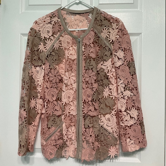 LACE ZiP UP JACKET.  MAUVE, PINK AND TAUPE IN COLOR. XL. - Picture 1 of 9